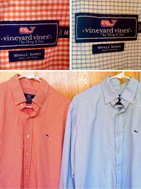 Two Vineyard Vines Whale Shirt Long Sleeve Button Down, 100% cotton, M, EUC